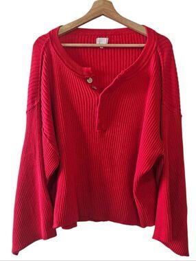 Dee Elly Ribbed Red Wide Sleeve Oversized Sweater Size Large
